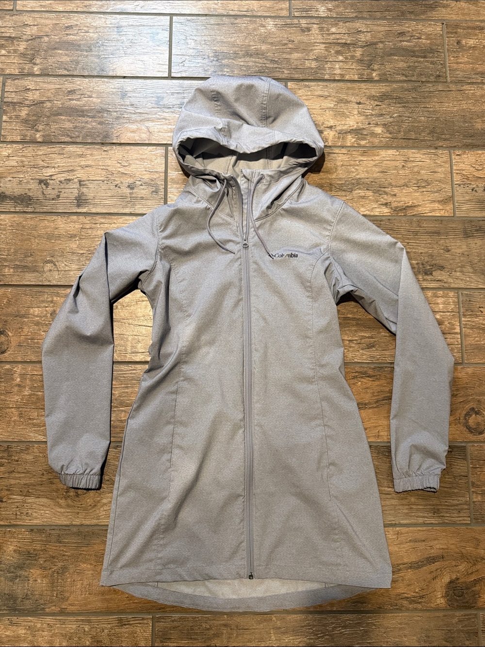 Columbia Light Gray Hooded Long Softshell Coat